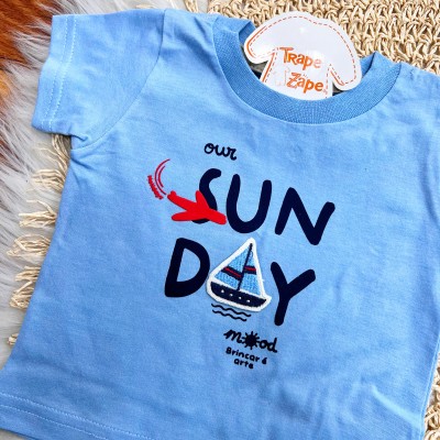 Conj. Camiseta Sun Day e Bermuda - Azul Bebê